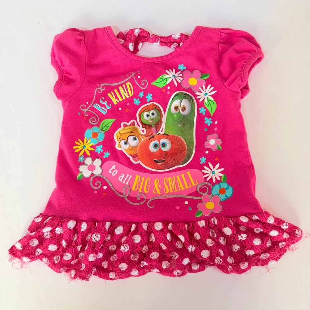 Retro 2015 Veggie Tales Girls Toddler Pink Graphic Shirt Size 3T